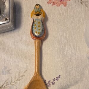 Vtg Italian Hand Maiden Wooden Spoon 10"